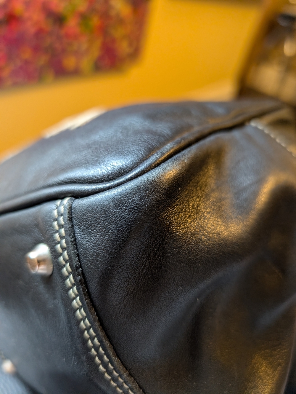 Vintage Y2K Roots Canada Black Leather Aries Zodiac Bowling bag - White Ram - Picture 9 of 14